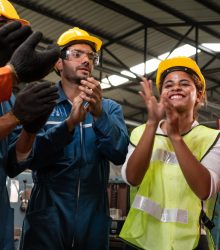 Skillful,Worker,Celebrate,Success,In,The,Factory,.,Industrial,People