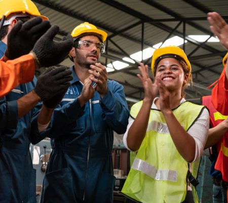 Skillful,Worker,Celebrate,Success,In,The,Factory,.,Industrial,People